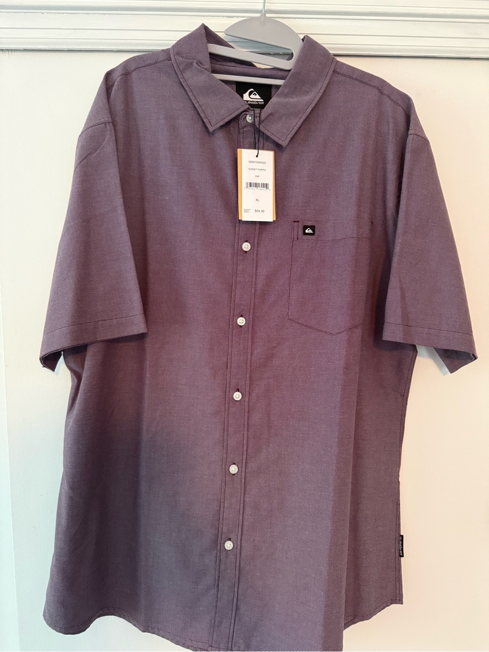 Quiksilver Men's Short Sleeve Button-Up Shirt — Plum